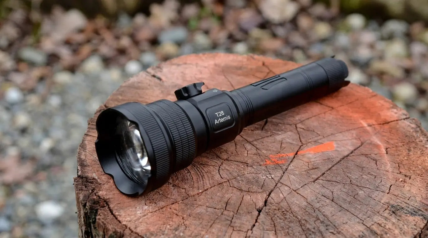 Brinyte T28 Artemis tri-color hunting flashlight exterior view