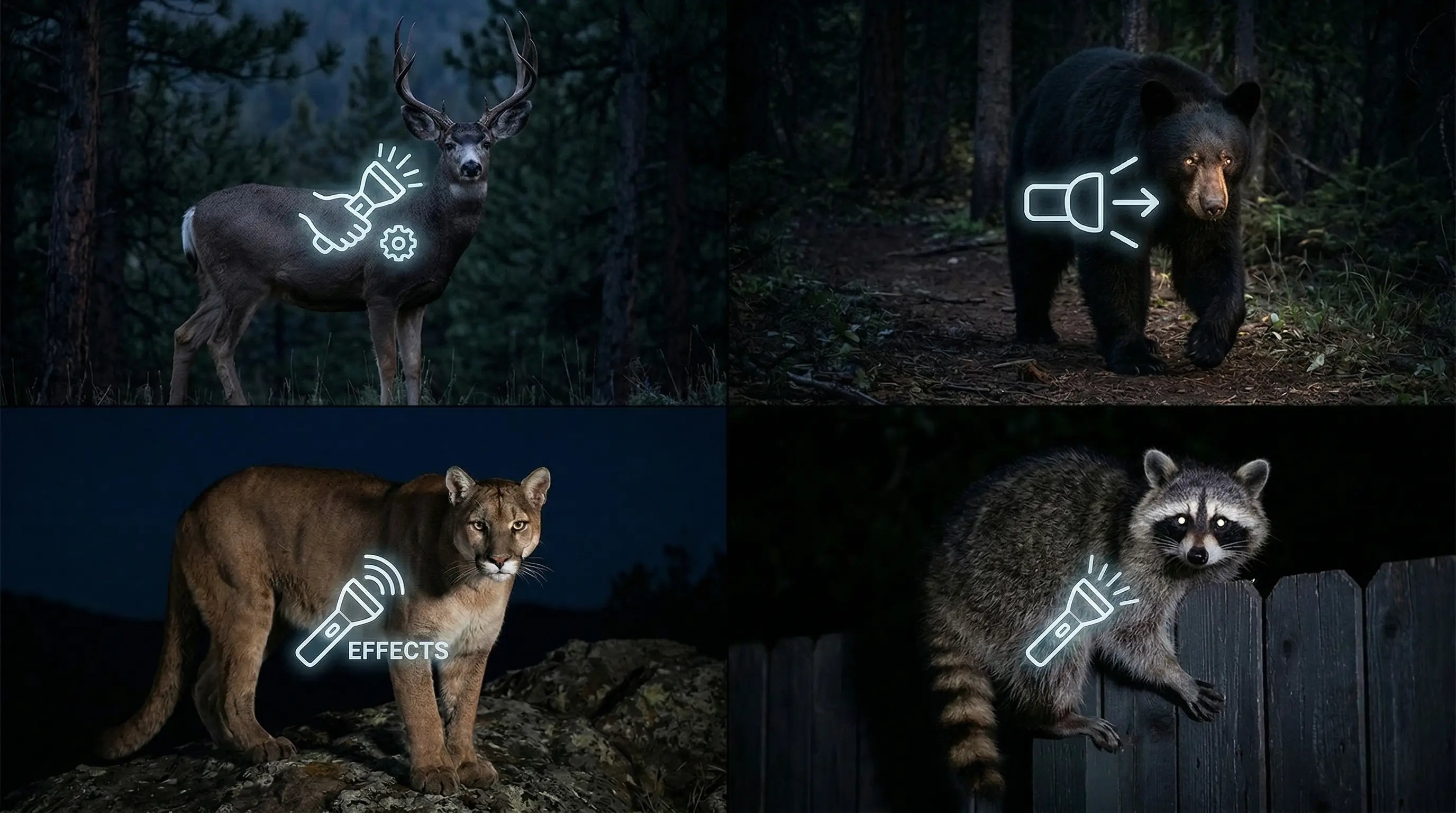 Quick reference guide for hunting light colors for mule deer, black bear, mountain lion and raccoon