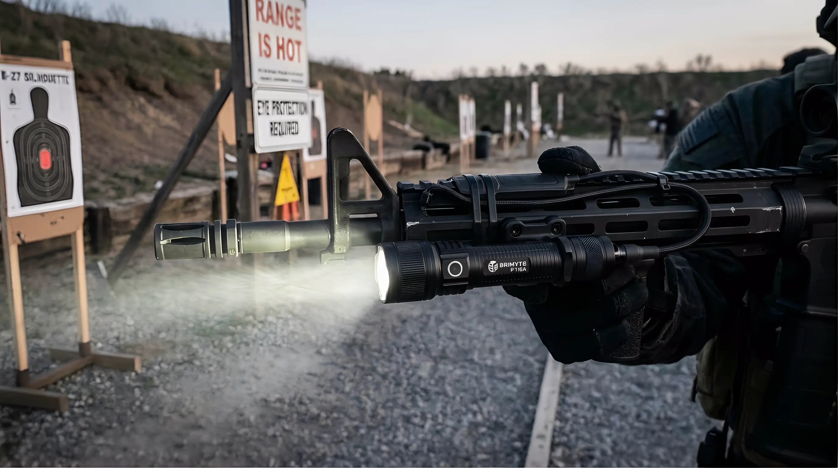 Brinyte XP22 MK3 rifle weapon light mounted on AR15 clearing LPVO obstruction