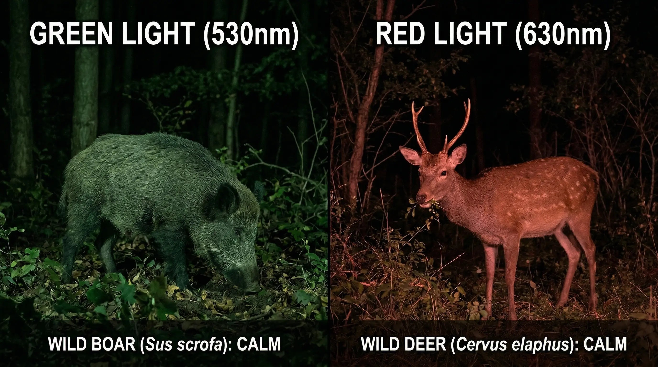 Wild boar vision compared to deer vision showing different light color preferences for hunting